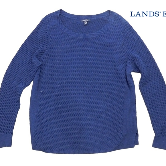 LANDS END PLUS SZ 1X NAVY COTTON LNG SLV TOP - Picture 5 of 6